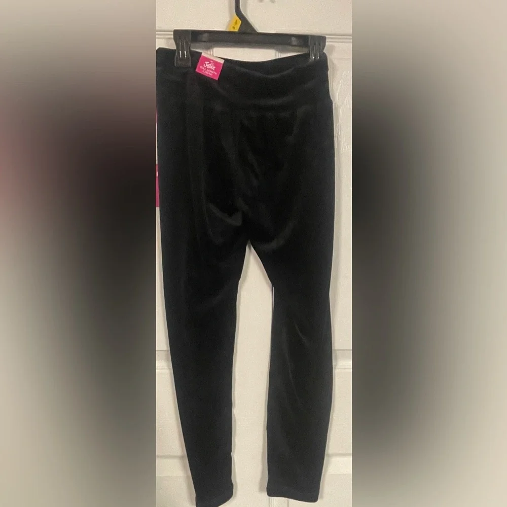 NWT Justice Sport Black Velvet‎ Leggings Girls L 12/14 High Rise Stretch Pants